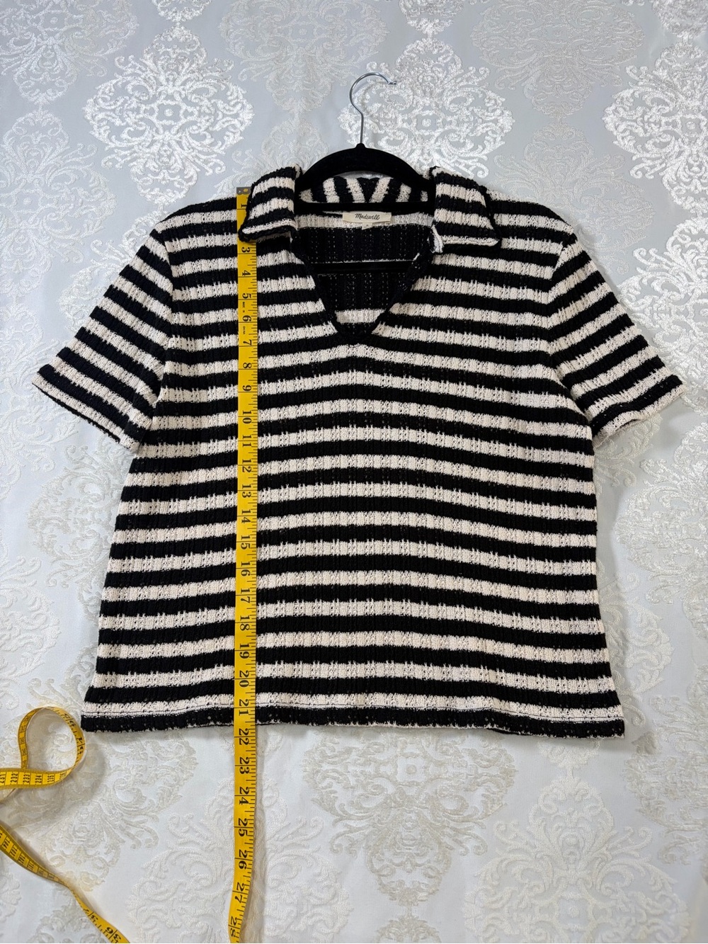 Madewell Stripe Crochet Knit Polo Size Medium - Picture 7 of 8